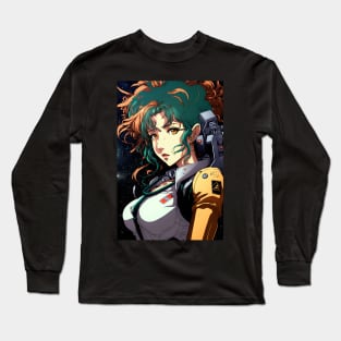 Anime Girl Space Explorer with Green Hair Long Sleeve T-Shirt